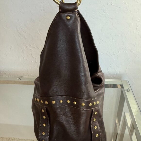 Kenneth Cole Brown Leather Studded Hobo Shoulder Bag — Brass Hardware — Large - Picture 5 of 8